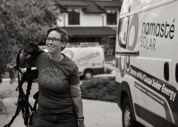 Worker with van from Namaste Solar, an employee-owned company