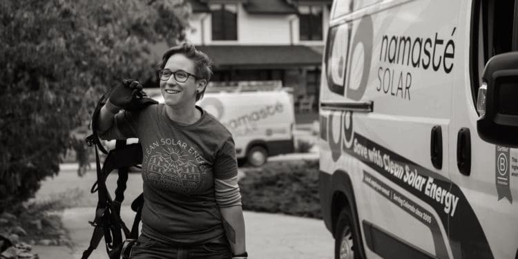Worker with van from Namaste Solar, an employee-owned company