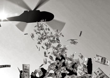 Money falling from helicopter