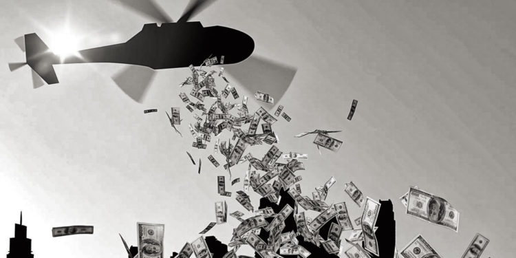 Money falling from helicopter